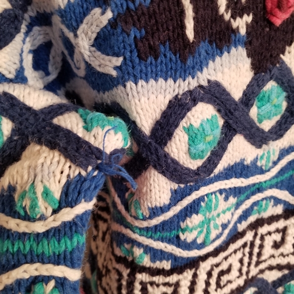 VINTAGE HAND KNIT SWEATER JENNIFER REED CHUNKY 90S SIZE M 🌺 FLORAL GEOMETRIC 3D - Picture 7 of 11